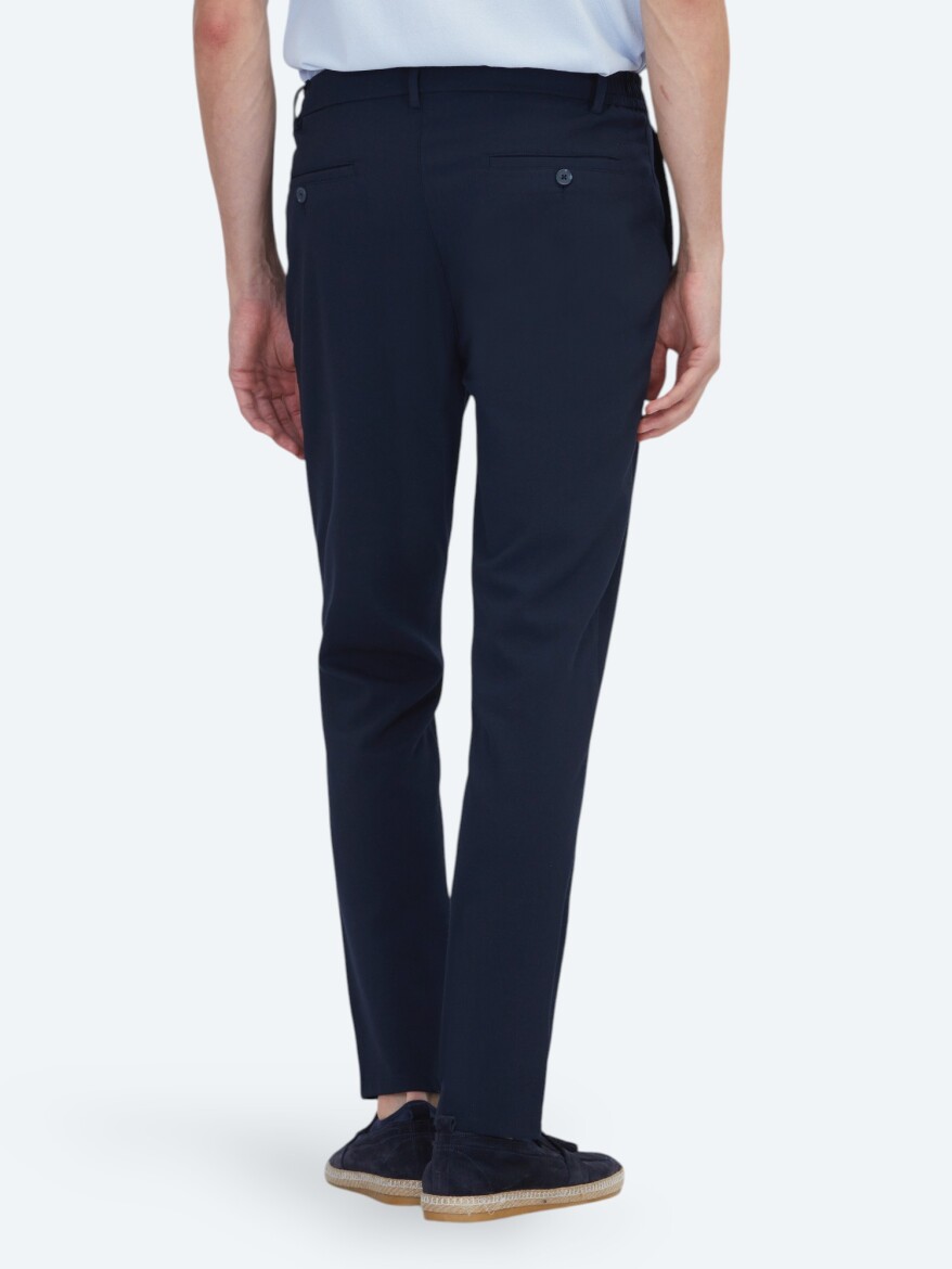 Navy Blue Weaving Jogging Fit Casual Trousers - 4