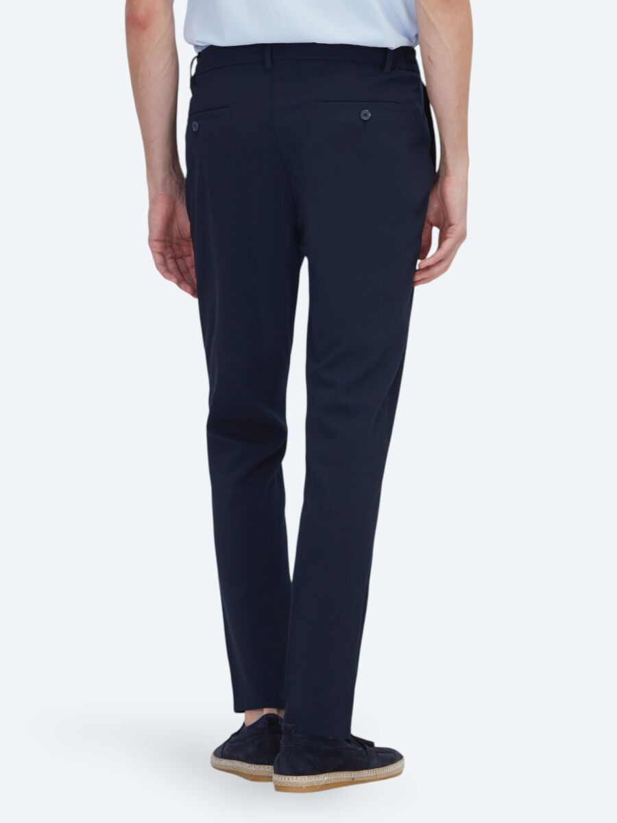 Navy Blue Weaving Jogging Fit Casual Trousers - 4
