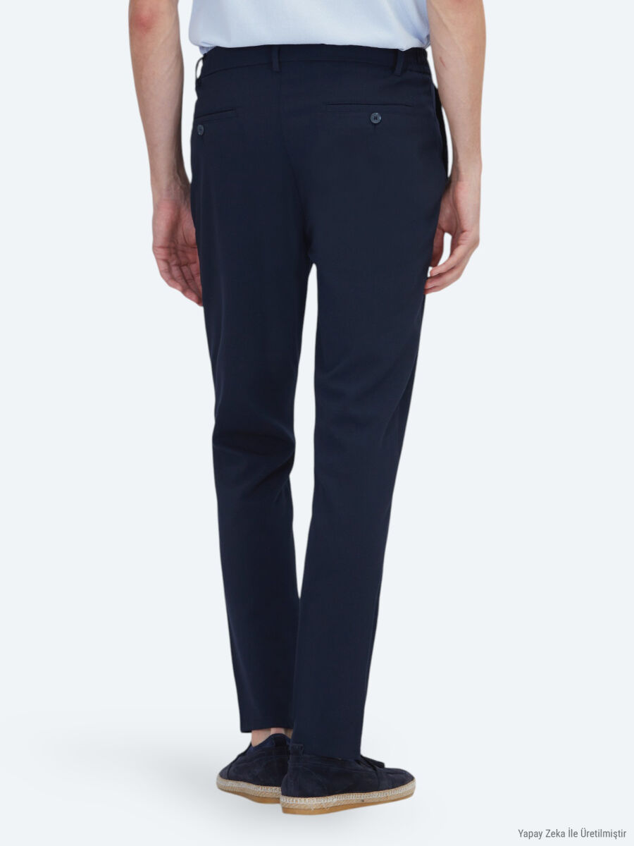 Navy Blue Weaving Jogging Fit Casual Trousers - 4