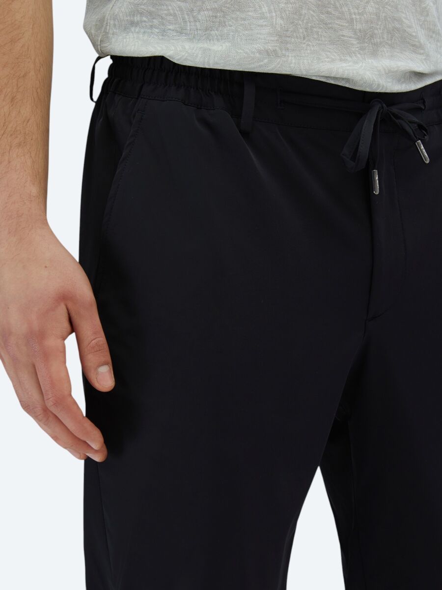 Navy Blue Weaving Jogging Fit Casual Trousers - 4