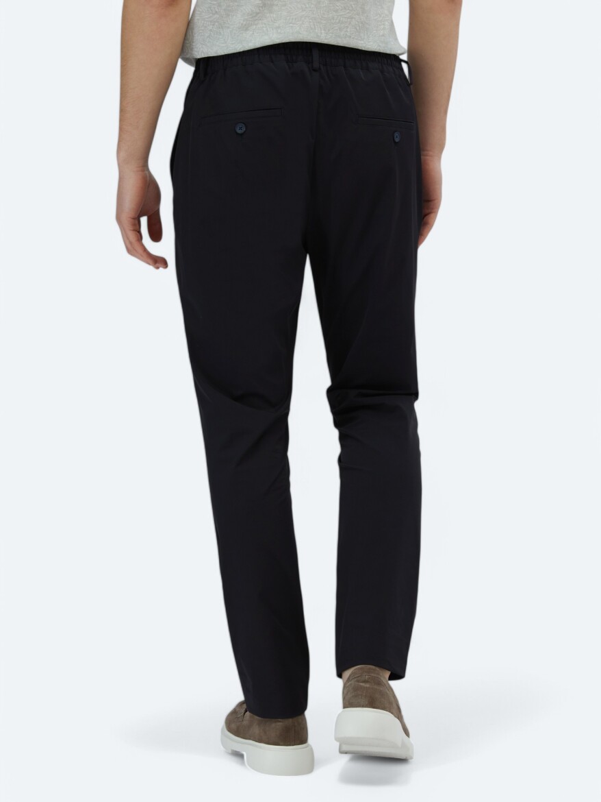 Navy Blue Weaving Jogging Fit Casual Trousers - 5