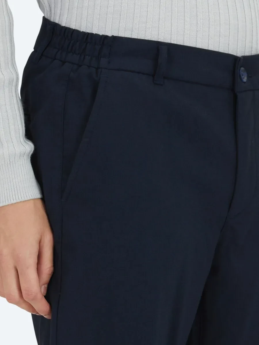 Navy Blue Weaving Jogging Fit Casual Trousers - 3