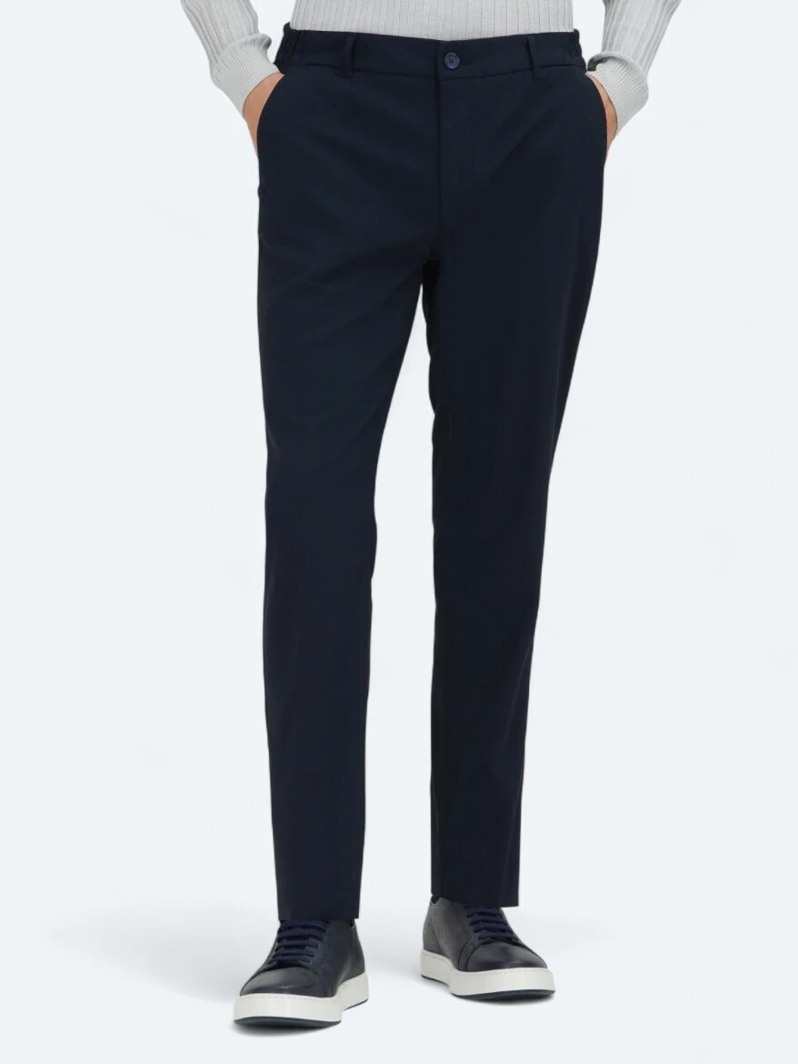 Navy Blue Weaving Jogging Fit Casual Trousers - KİP