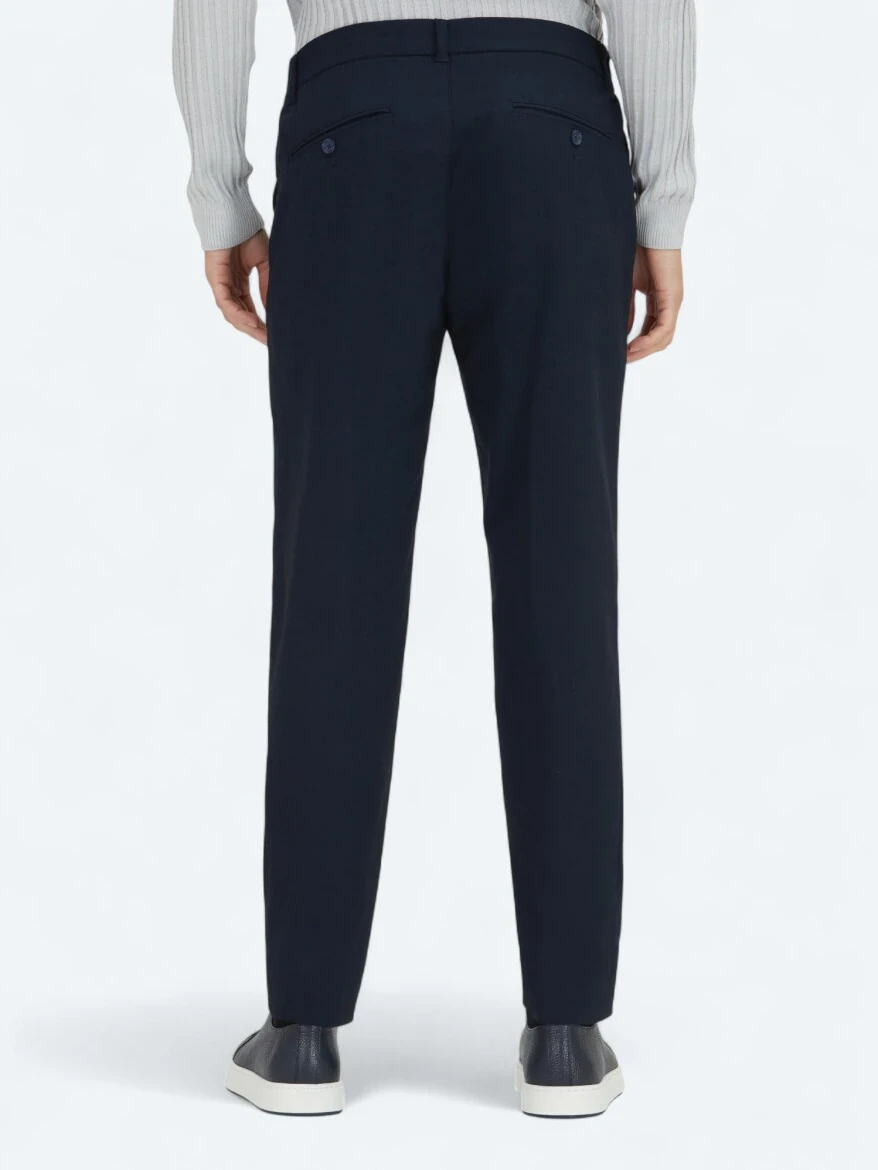 Navy Blue Weaving Jogging Fit Casual Trousers - KİP