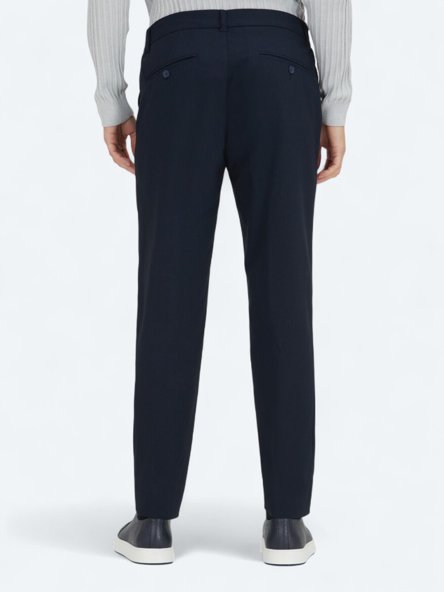 Navy Blue Weaving Jogging Fit Casual Trousers - 4