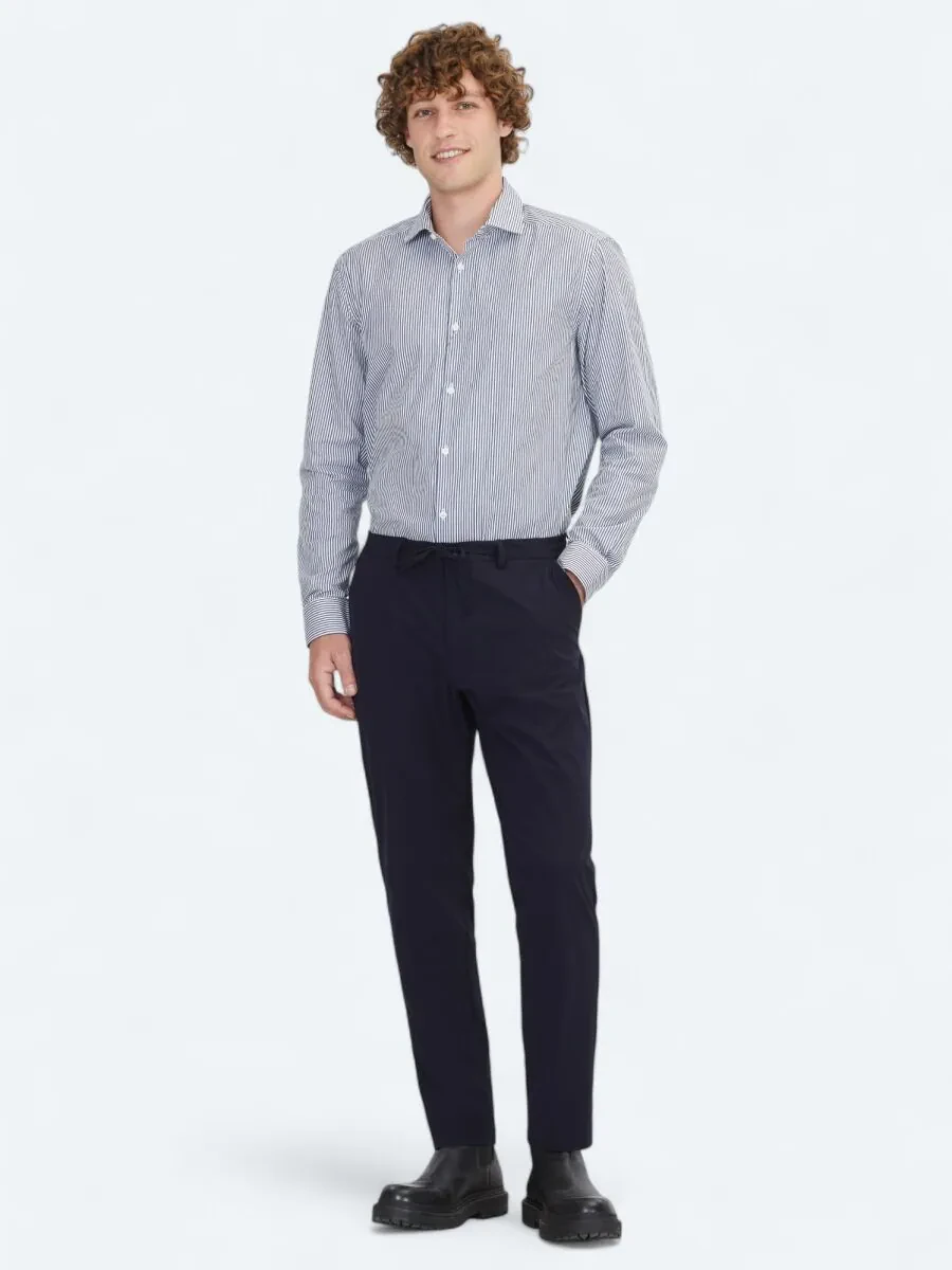 Navy Blue Weaving Jogging Fit Casual Trousers - 1