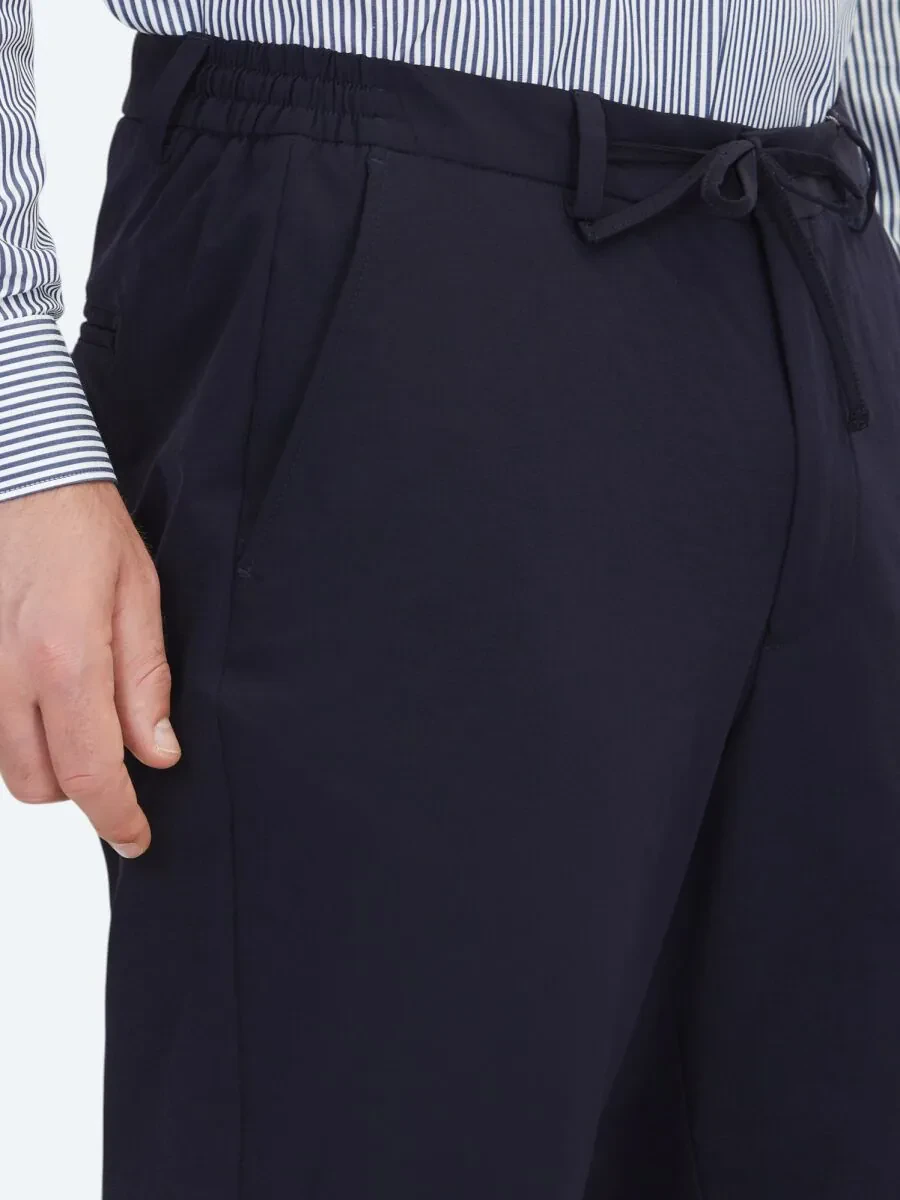 Navy Blue Weaving Jogging Fit Casual Trousers - 3