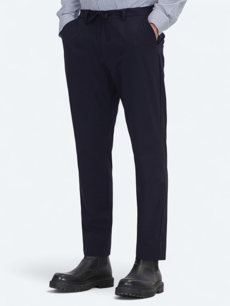 Navy Blue Weaving Jogging Fit Casual Trousers - 2