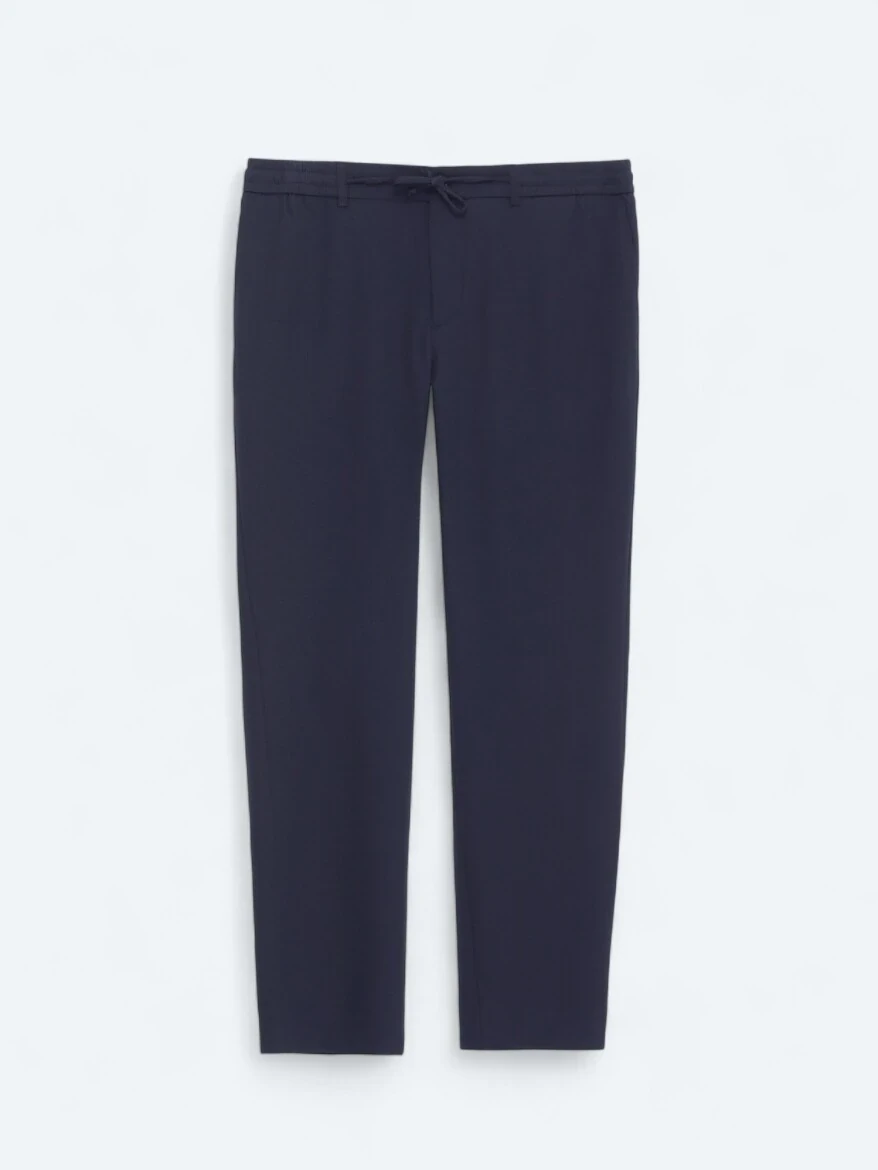 Navy Blue Weaving Jogging Fit Casual Trousers 