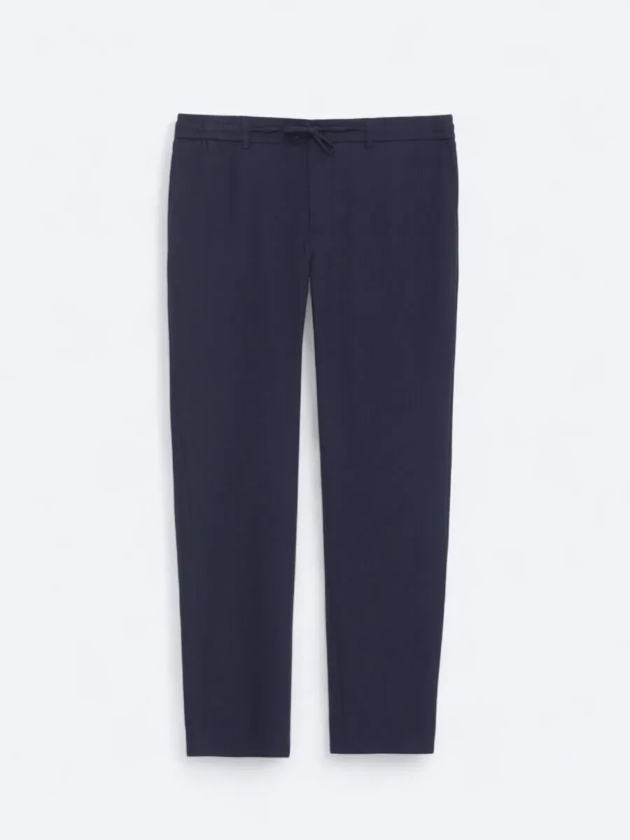 Navy Blue Weaving Jogging Fit Casual Trousers - 1