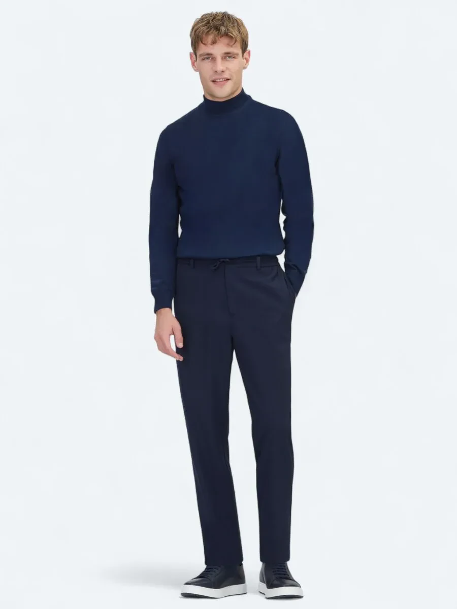 Navy Blue Weaving Jogging Fit Casual Trousers - 1