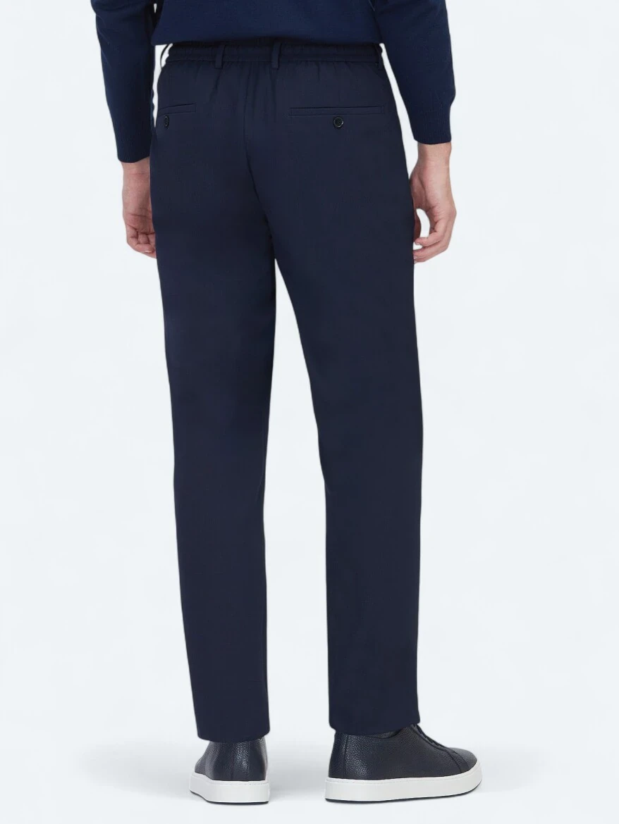 Navy Blue Weaving Jogging Fit Casual Trousers - 6