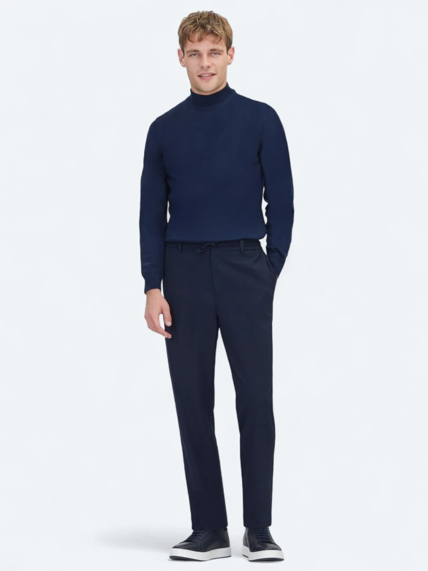 Navy Blue Weaving Jogging Fit Casual Trousers - KİP