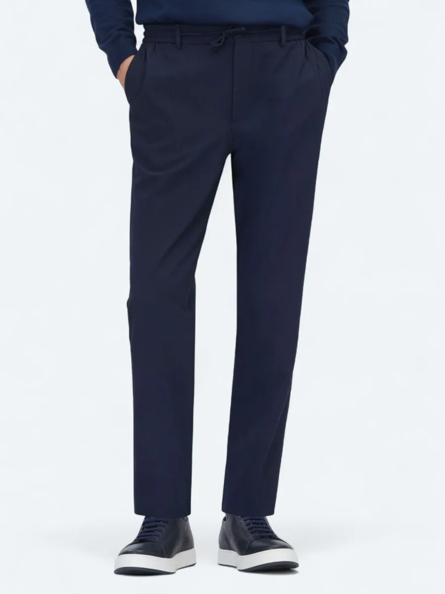 Navy Blue Weaving Jogging Fit Casual Trousers - 2