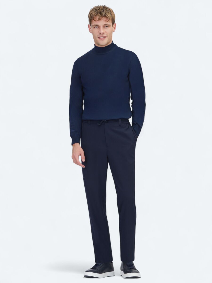 Navy Blue Weaving Jogging Fit Casual Trousers - 1