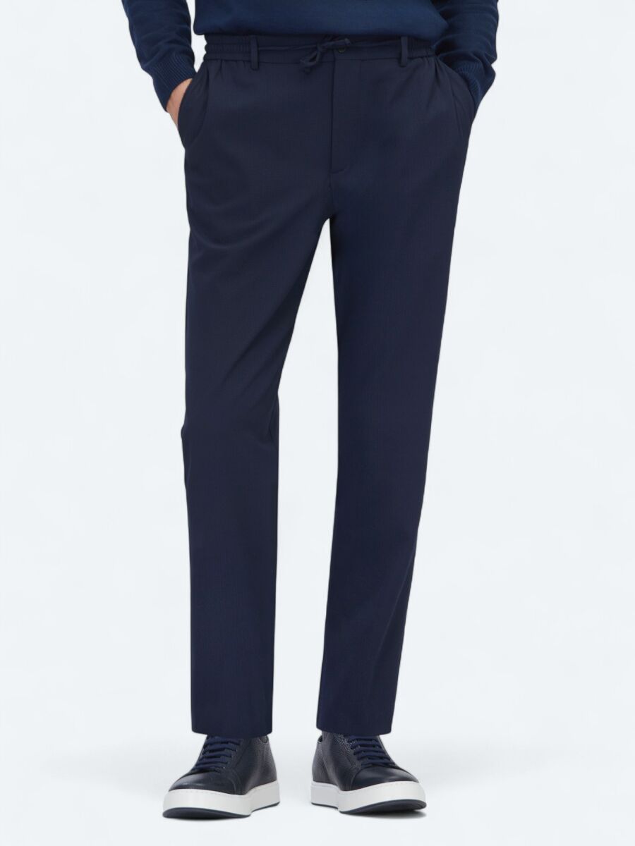 Navy Blue Weaving Jogging Fit Casual Trousers - 2