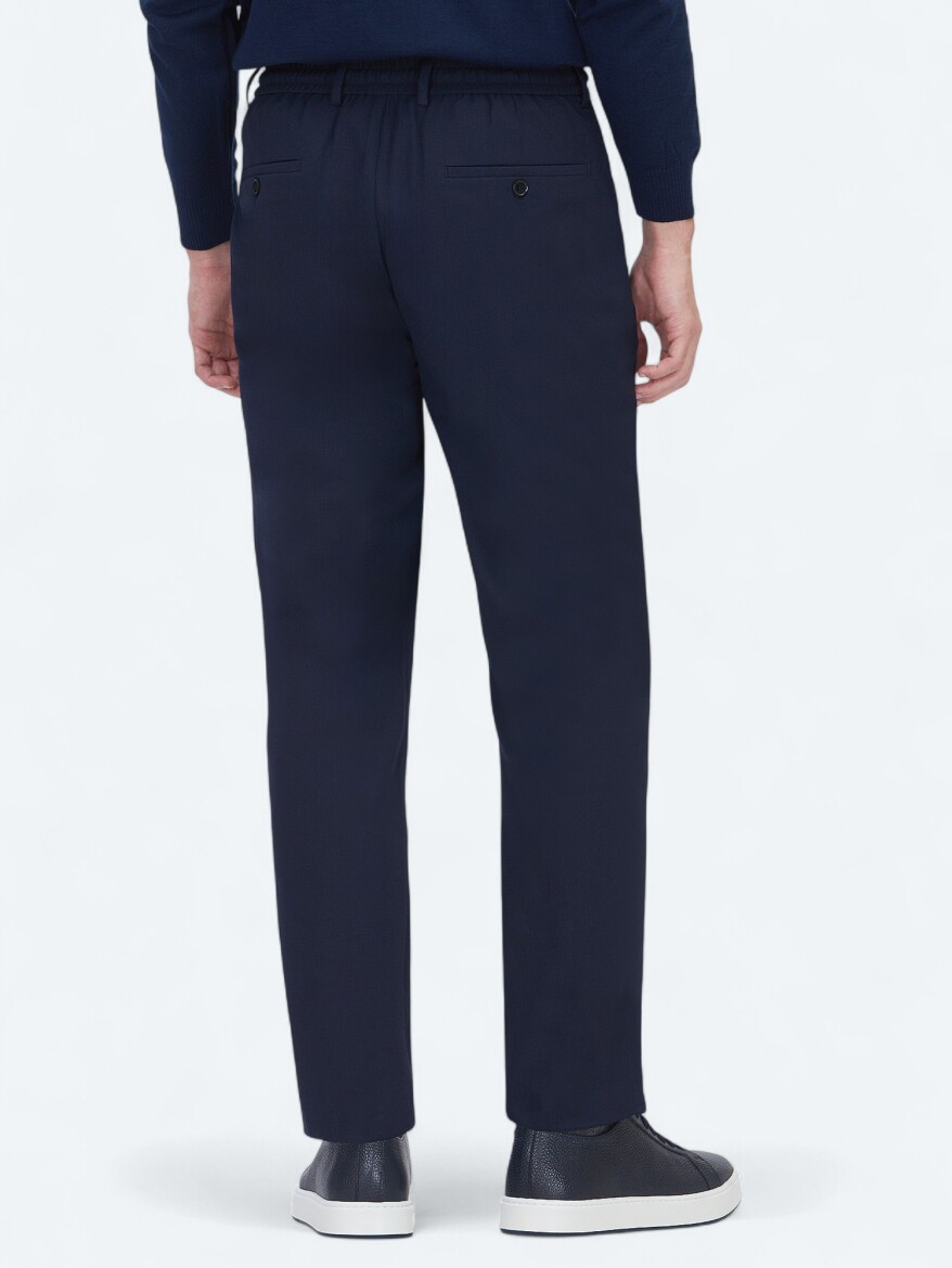 Navy Blue Weaving Jogging Fit Casual Trousers - 6