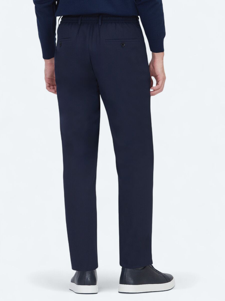 Navy Blue Weaving Jogging Fit Casual Trousers - 6