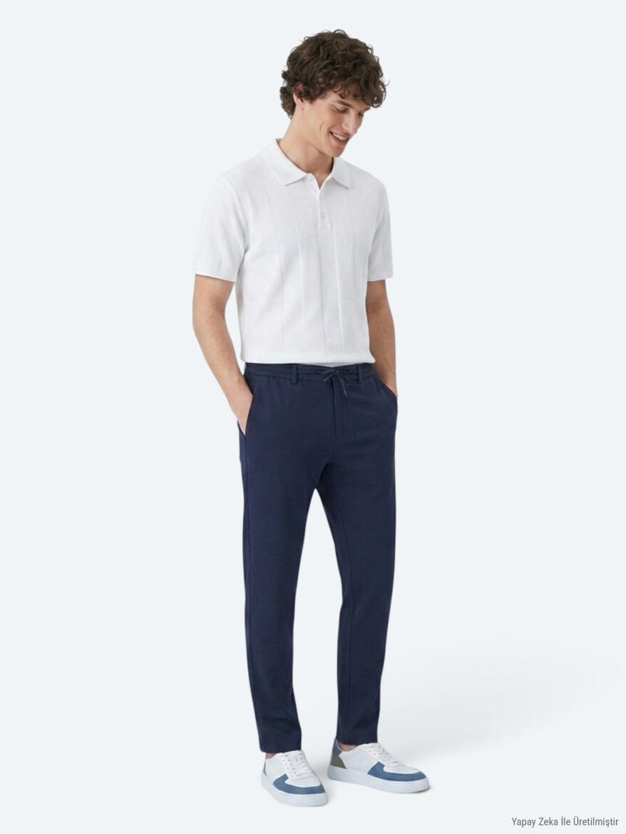 Navy Blue Weaving Jogging Fit Casual Trousers - KİP