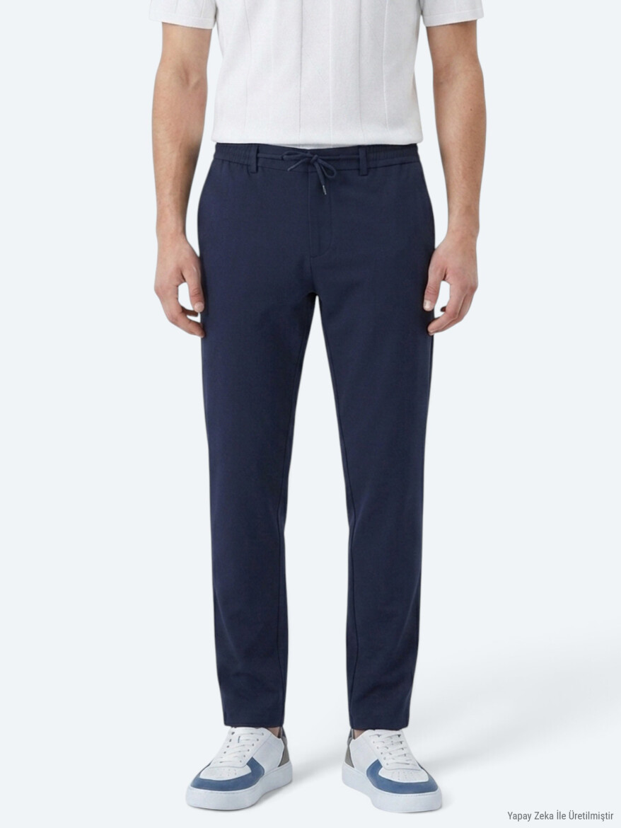 Navy Blue Weaving Jogging Fit Casual Trousers - KİP