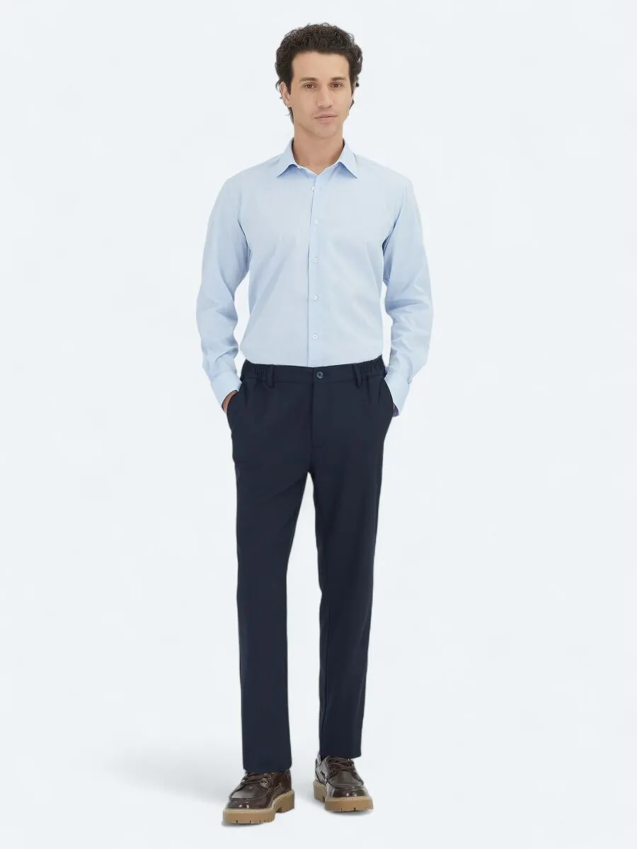 Navy Blue Weaving Jogging Fit Casual Trousers - 1