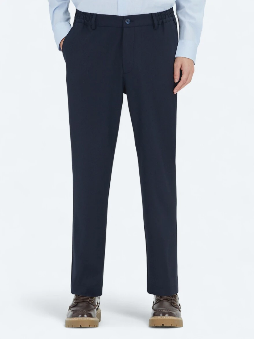 Navy Blue Weaving Jogging Fit Casual Trousers - KİP