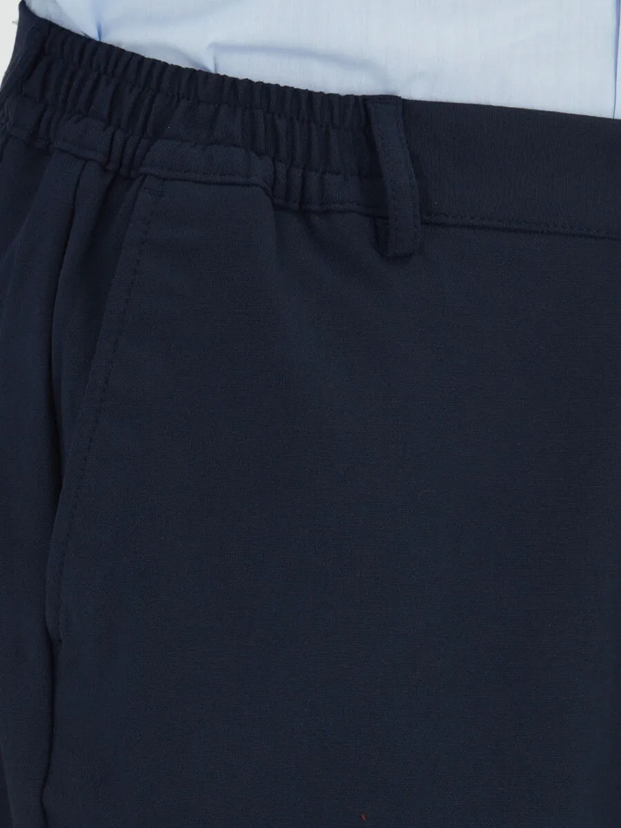 Navy Blue Weaving Jogging Fit Casual Trousers - 3