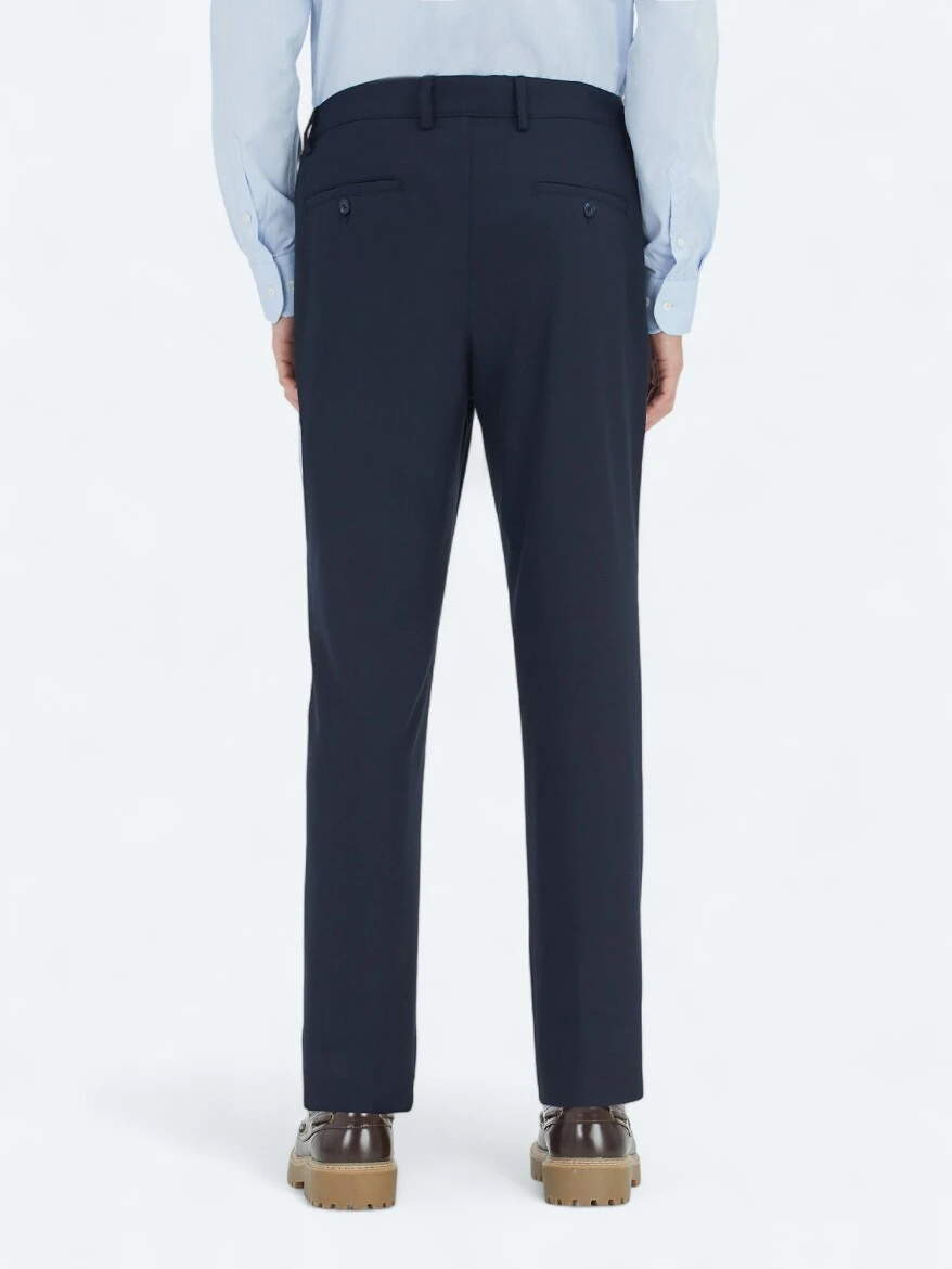 Navy Blue Weaving Jogging Fit Casual Trousers - 4