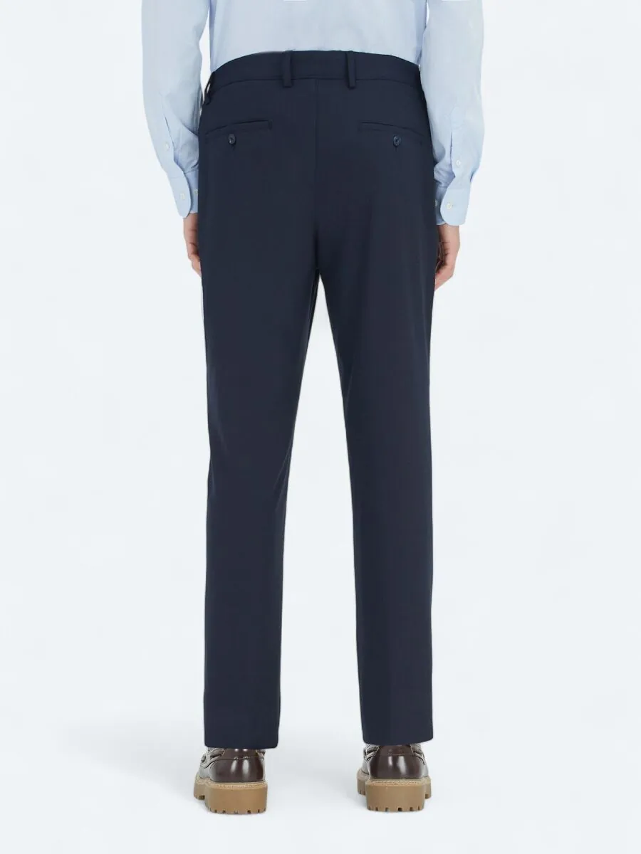 Navy Blue Weaving Jogging Fit Casual Trousers - 4