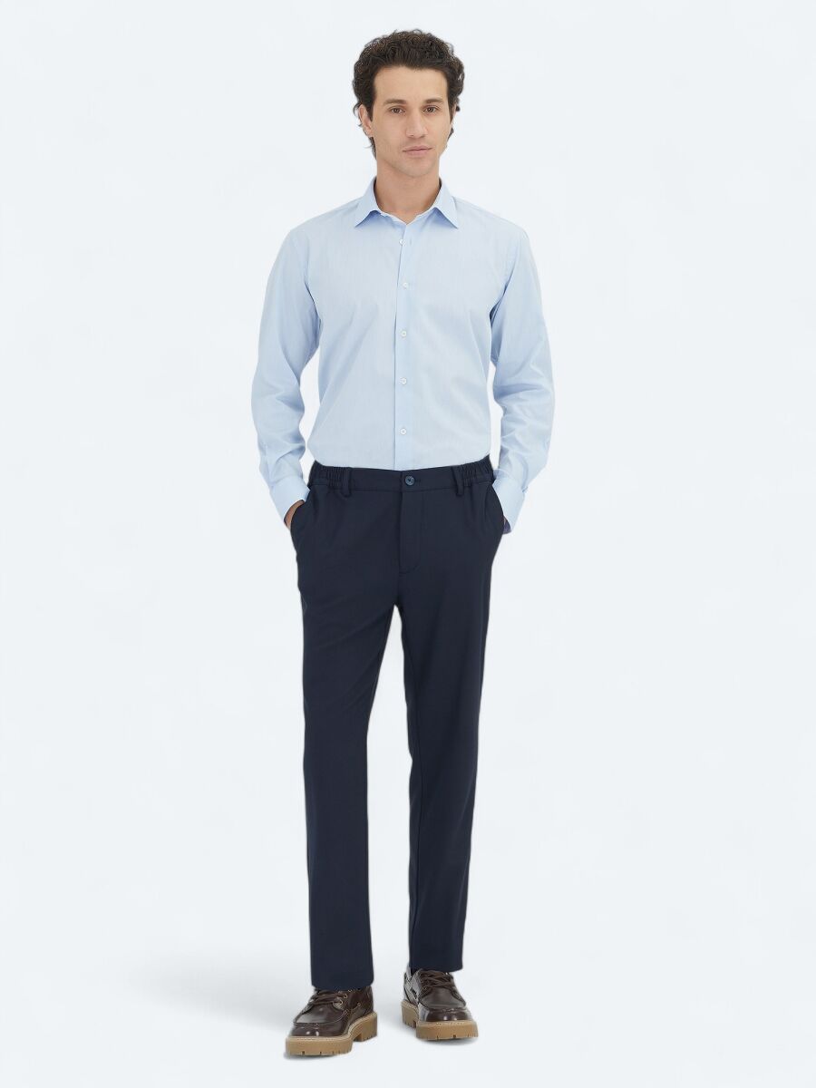 Navy Blue Weaving Jogging Fit Casual Trousers - 1