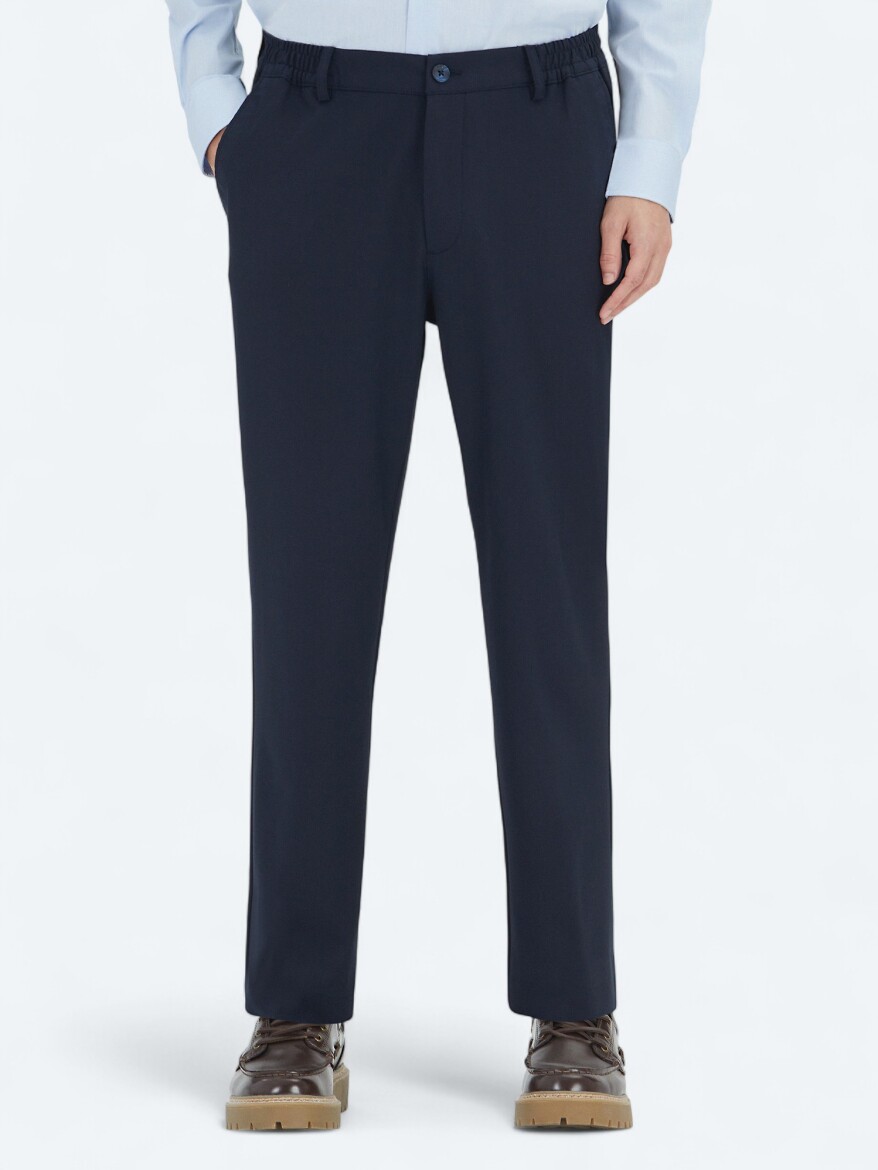 Navy Blue Weaving Jogging Fit Casual Trousers - 2