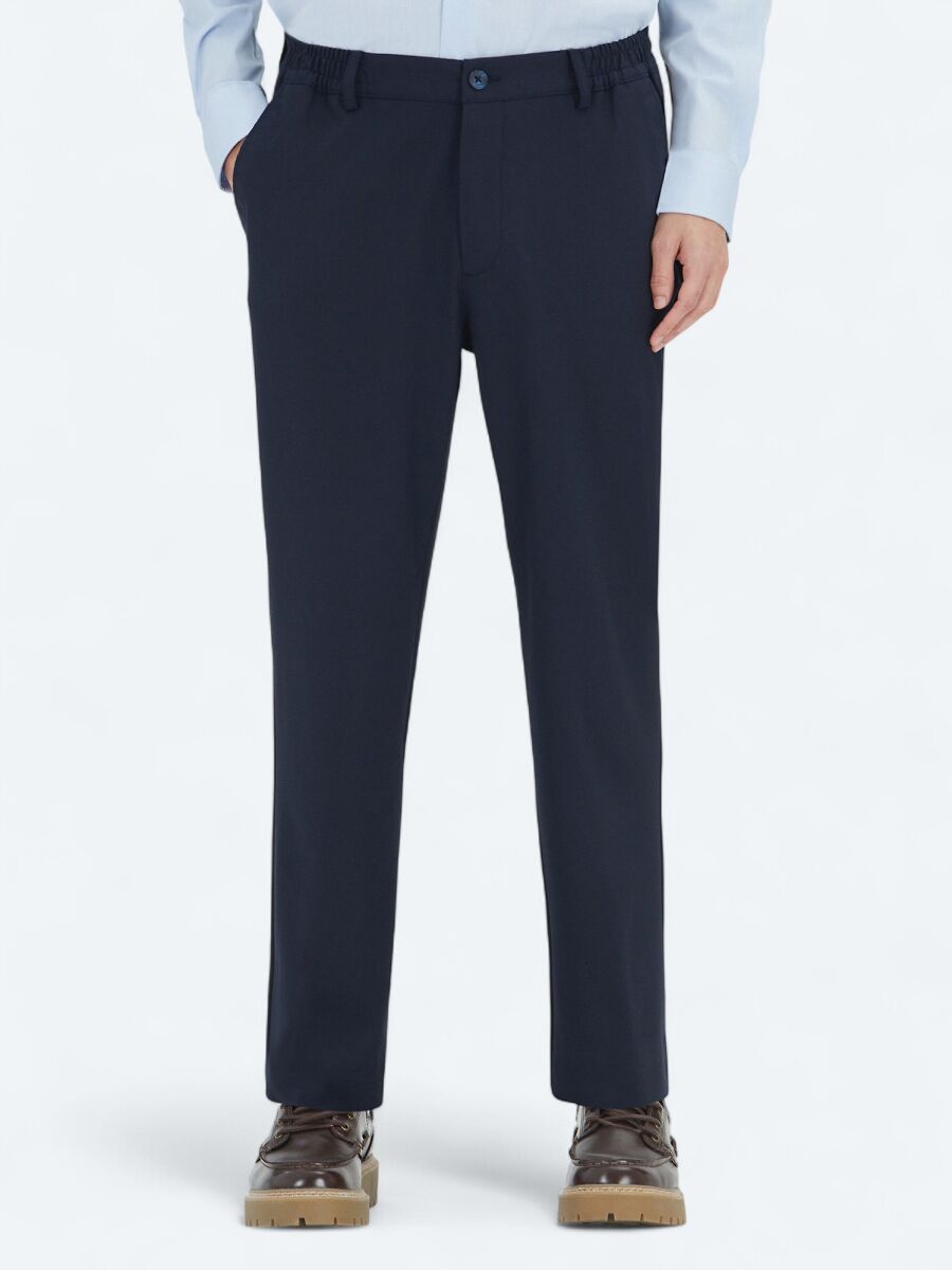 Navy Blue Weaving Jogging Fit Casual Trousers - 2