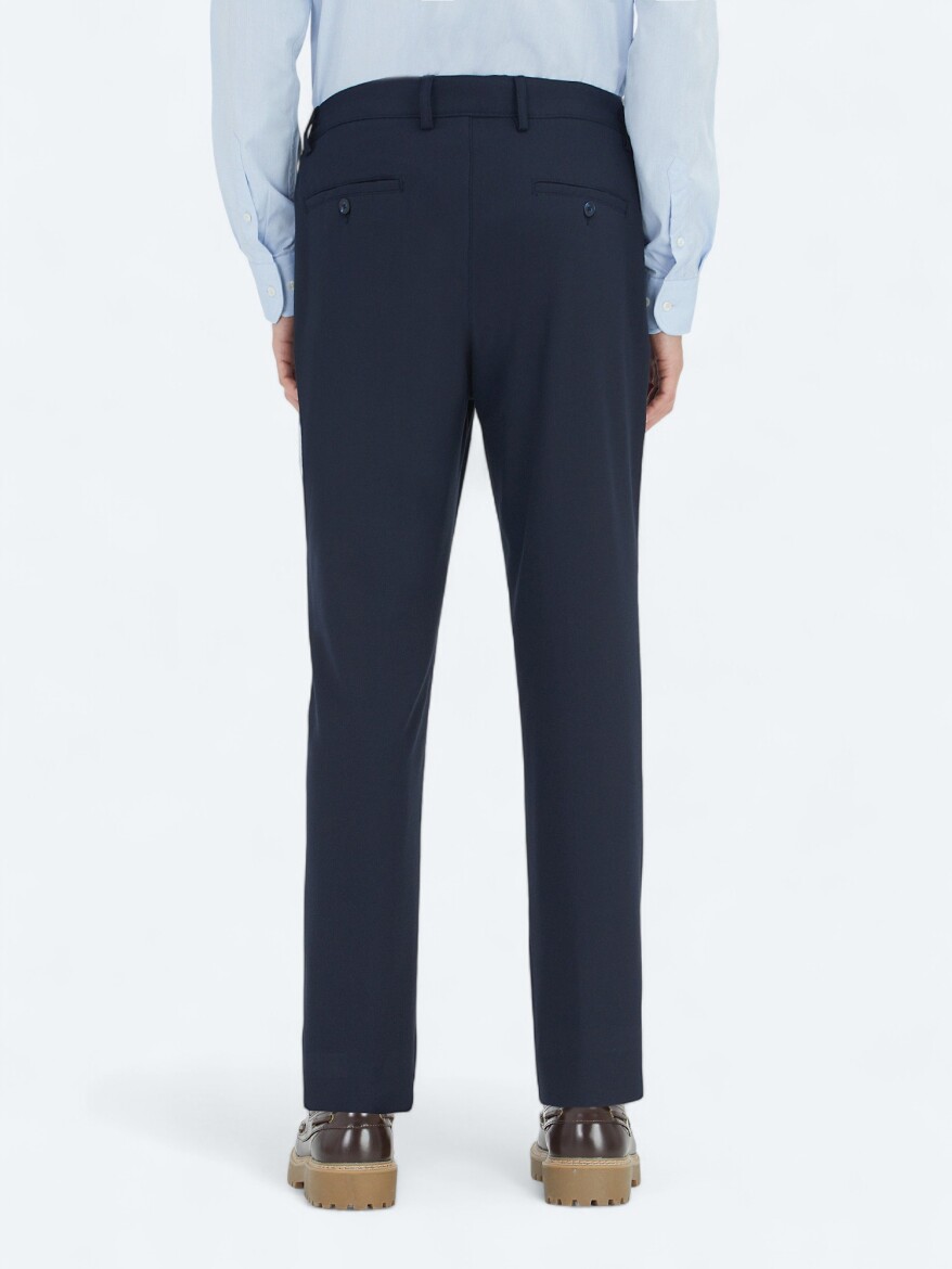 Navy Blue Weaving Jogging Fit Casual Trousers - 4