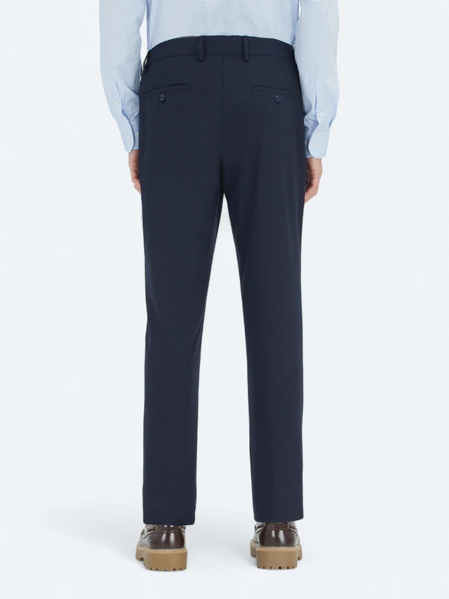 Navy Blue Weaving Jogging Fit Casual Trousers - 4