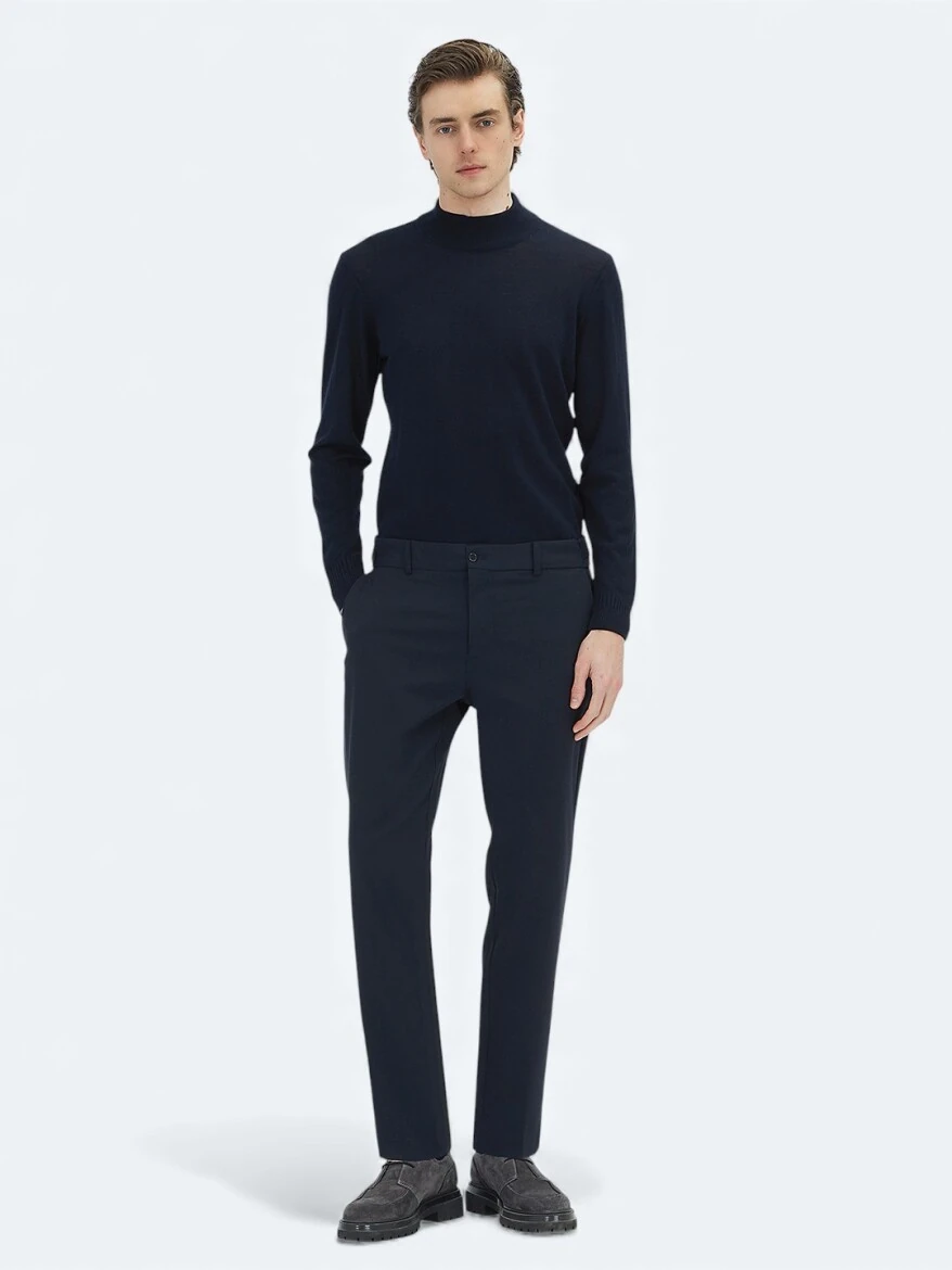 Navy Blue Weaving Jogging Fit Casual Trousers - 1