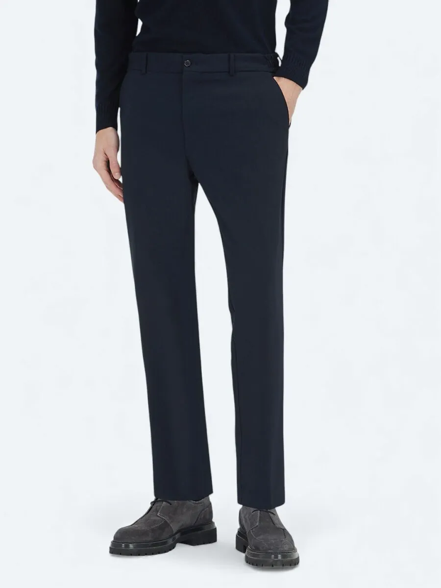 Navy Blue Weaving Jogging Fit Casual Trousers - 2