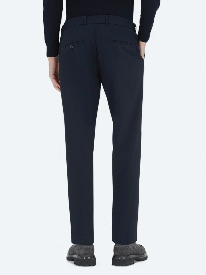 Navy Blue Weaving Jogging Fit Casual Trousers - 4