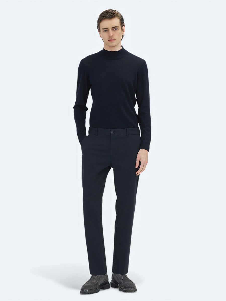 Navy Blue Weaving Jogging Fit Casual Trousers - 1