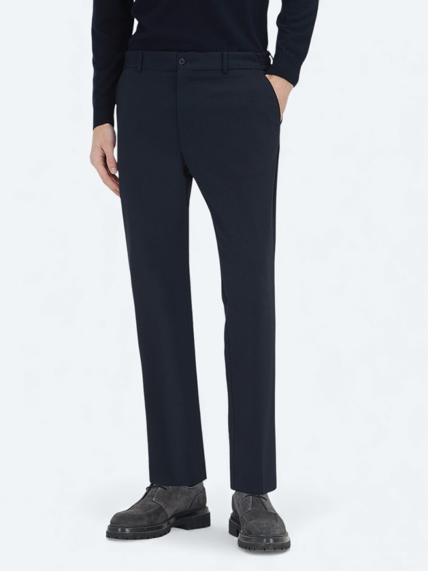 Navy Blue Weaving Jogging Fit Casual Trousers - 2