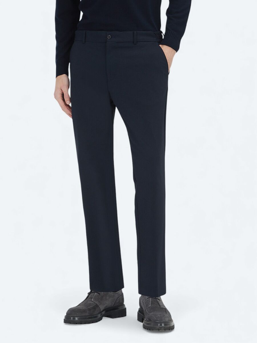 Navy Blue Weaving Jogging Fit Casual Trousers - 2