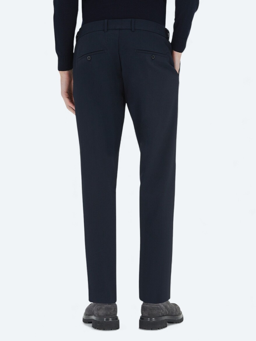 Navy Blue Weaving Jogging Fit Casual Trousers - 4