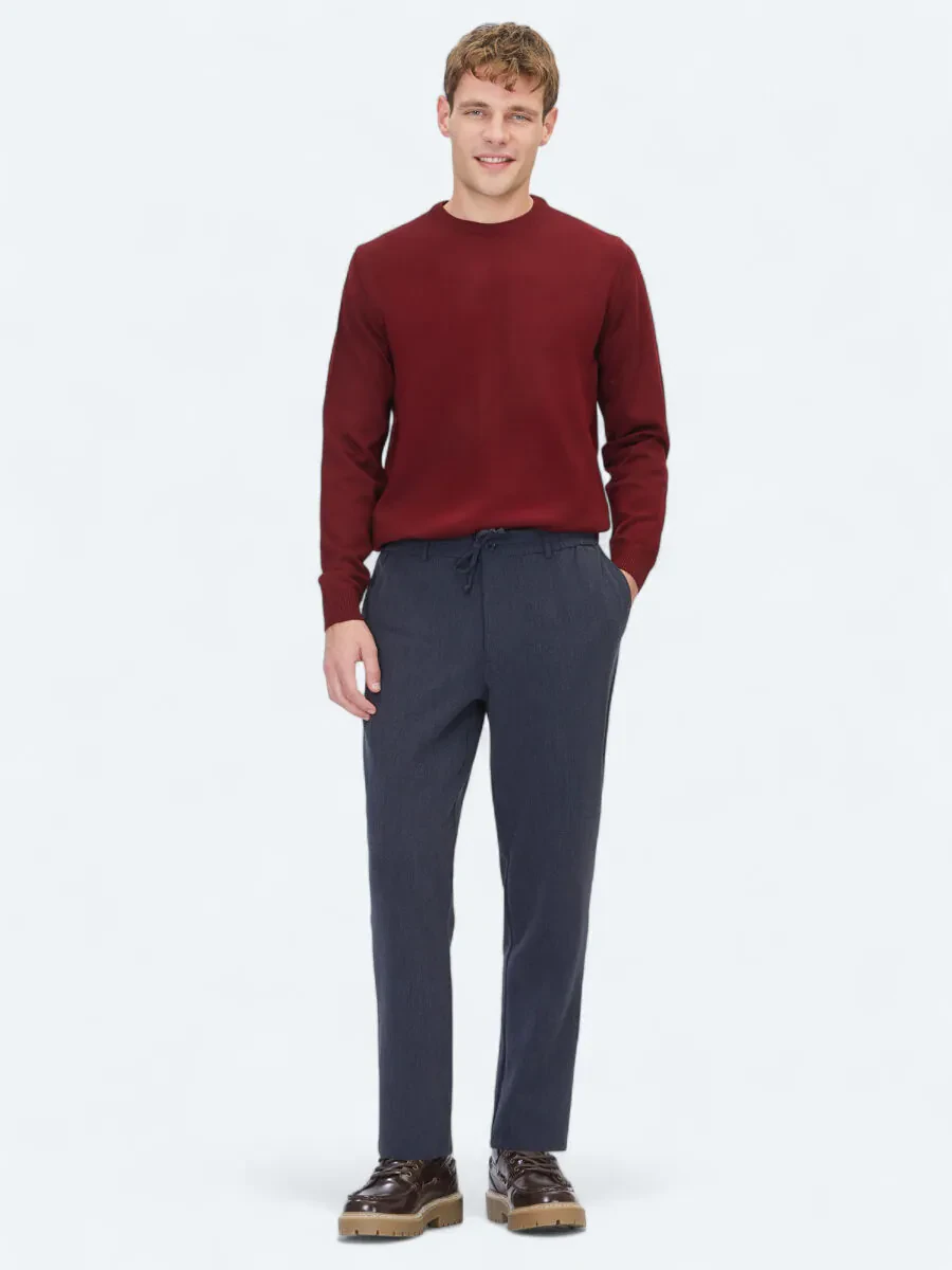 Navy Blue Weaving Jogging Fit Casual Trousers - 1