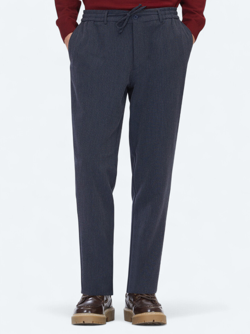 Navy Blue Weaving Jogging Fit Casual Trousers - KİP
