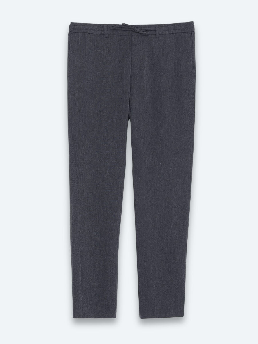 Navy Blue Weaving Jogging Fit Casual Trousers - 6