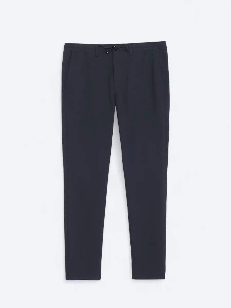 Navy Blue Weaving Jogging Fit Casual Trousers - 6