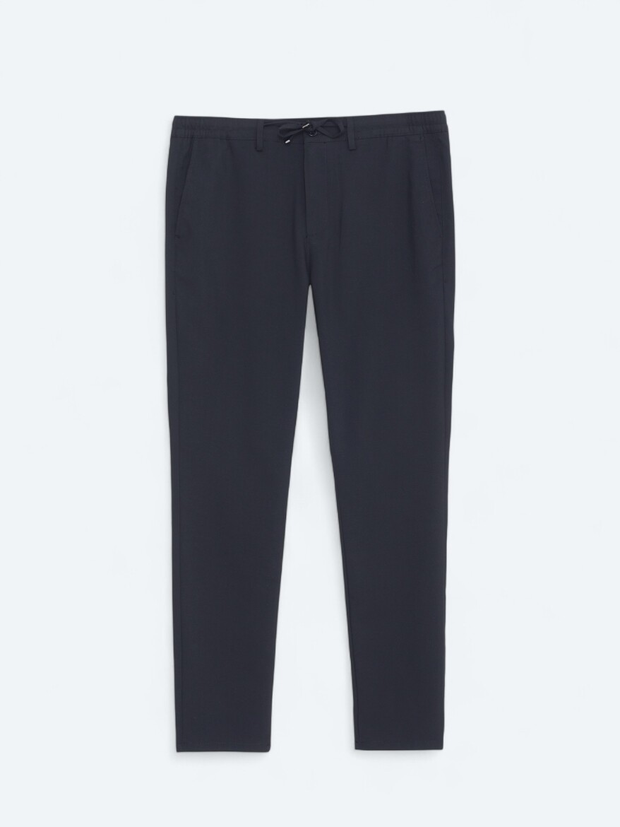 Navy Blue Weaving Jogging Fit Casual Trousers - 6