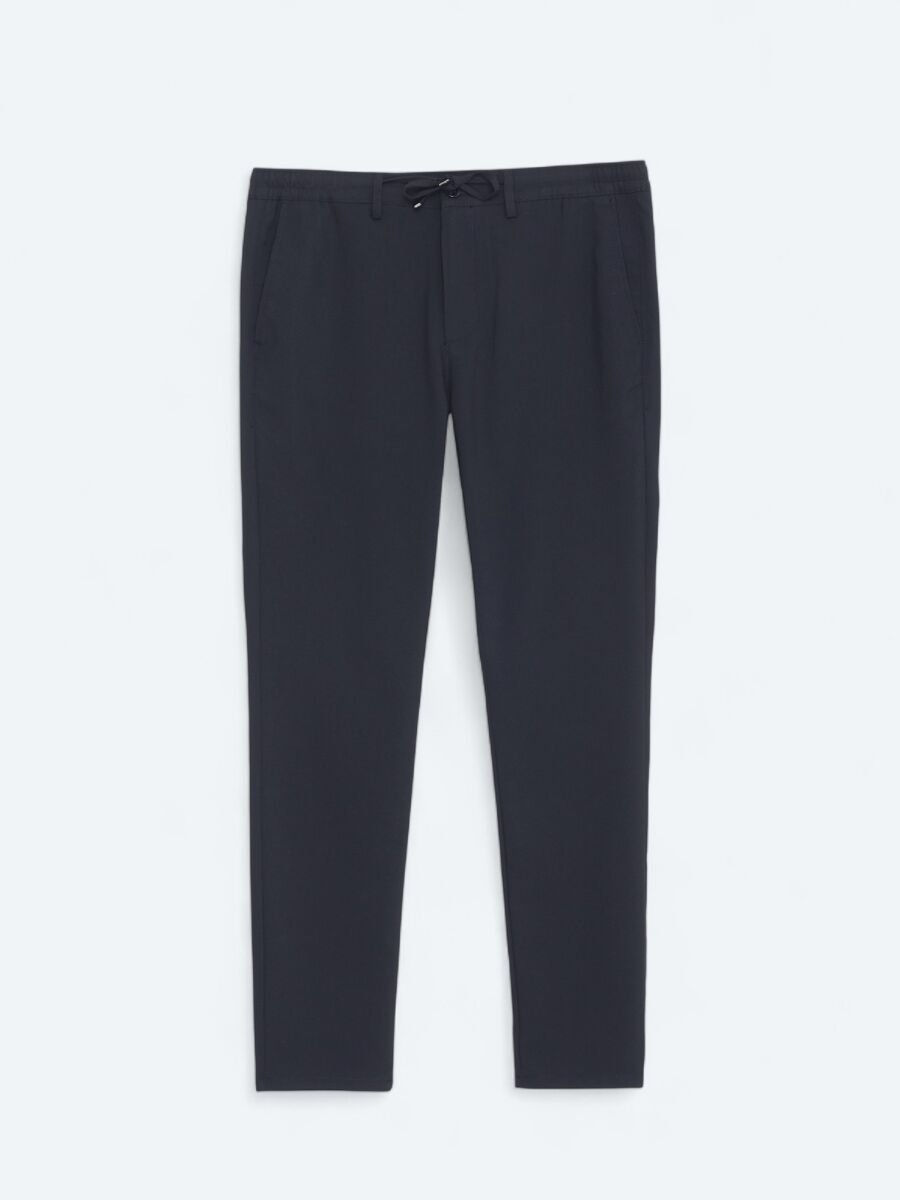 Navy Blue Weaving Jogging Fit Casual Trousers - 6