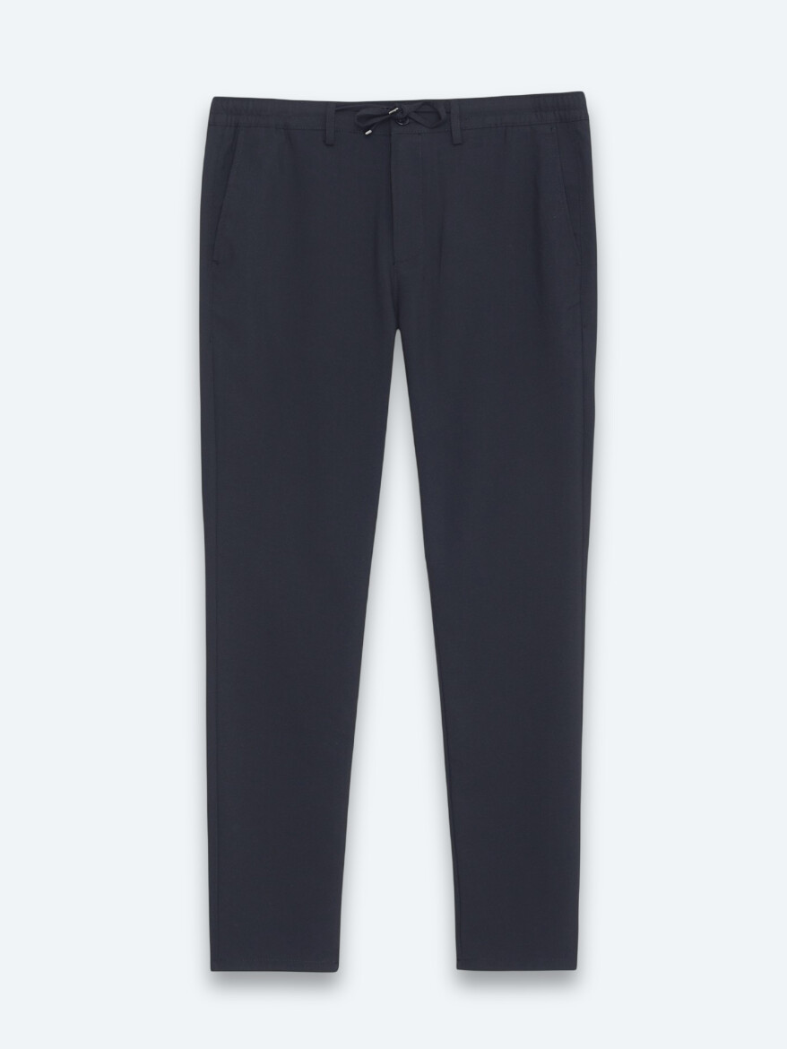 Navy Blue Weaving Jogging Fit Casual Trousers - 6
