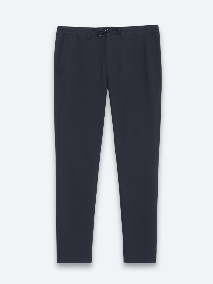 Navy Blue Weaving Jogging Fit Casual Trousers - 6