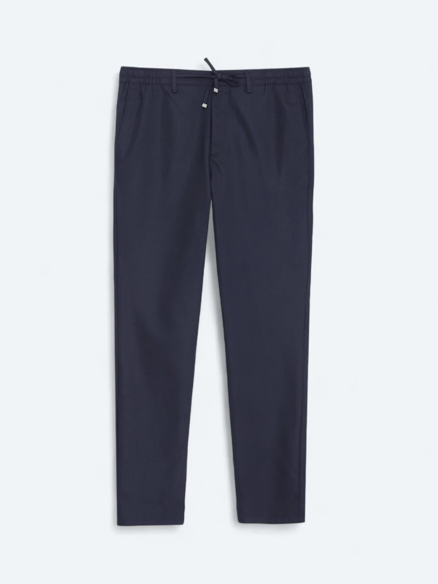 Navy Blue Weaving Jogging Fit Casual Trousers 